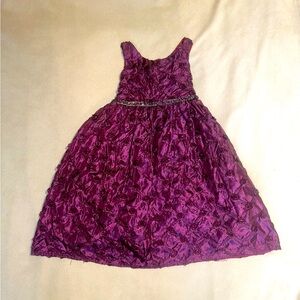 Girls purple dress with rosettes.